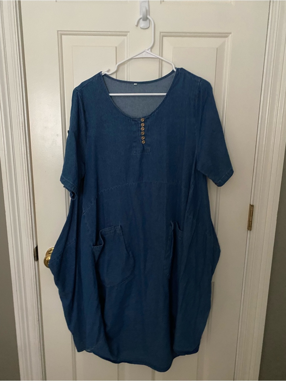 Blue Asymmetrical Women’s Shift Dress with Front Pockets